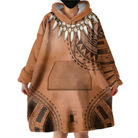 Polynesian Chief Inspired Costume Wearable Blanket Hoodie Tribal Pattern With Tooth Necklace