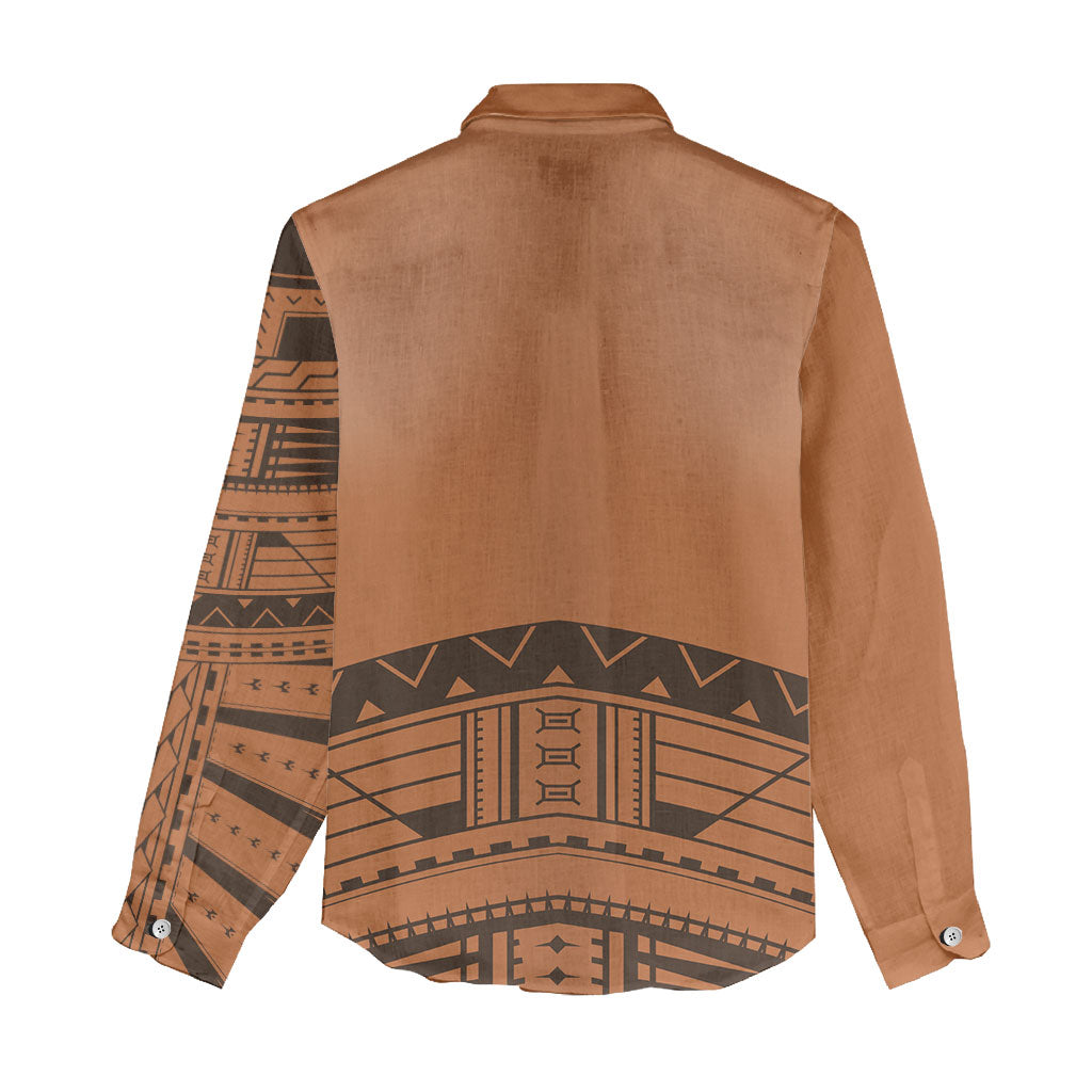 Polynesian Chief Inspired Costume Women Casual Shirt Tribal Pattern With Tooth Necklace