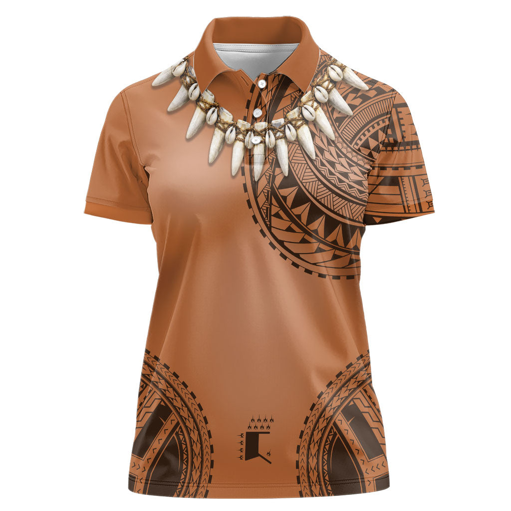 Polynesian Chief Inspired Costume Women Polo Shirt Tribal Pattern With Tooth Necklace