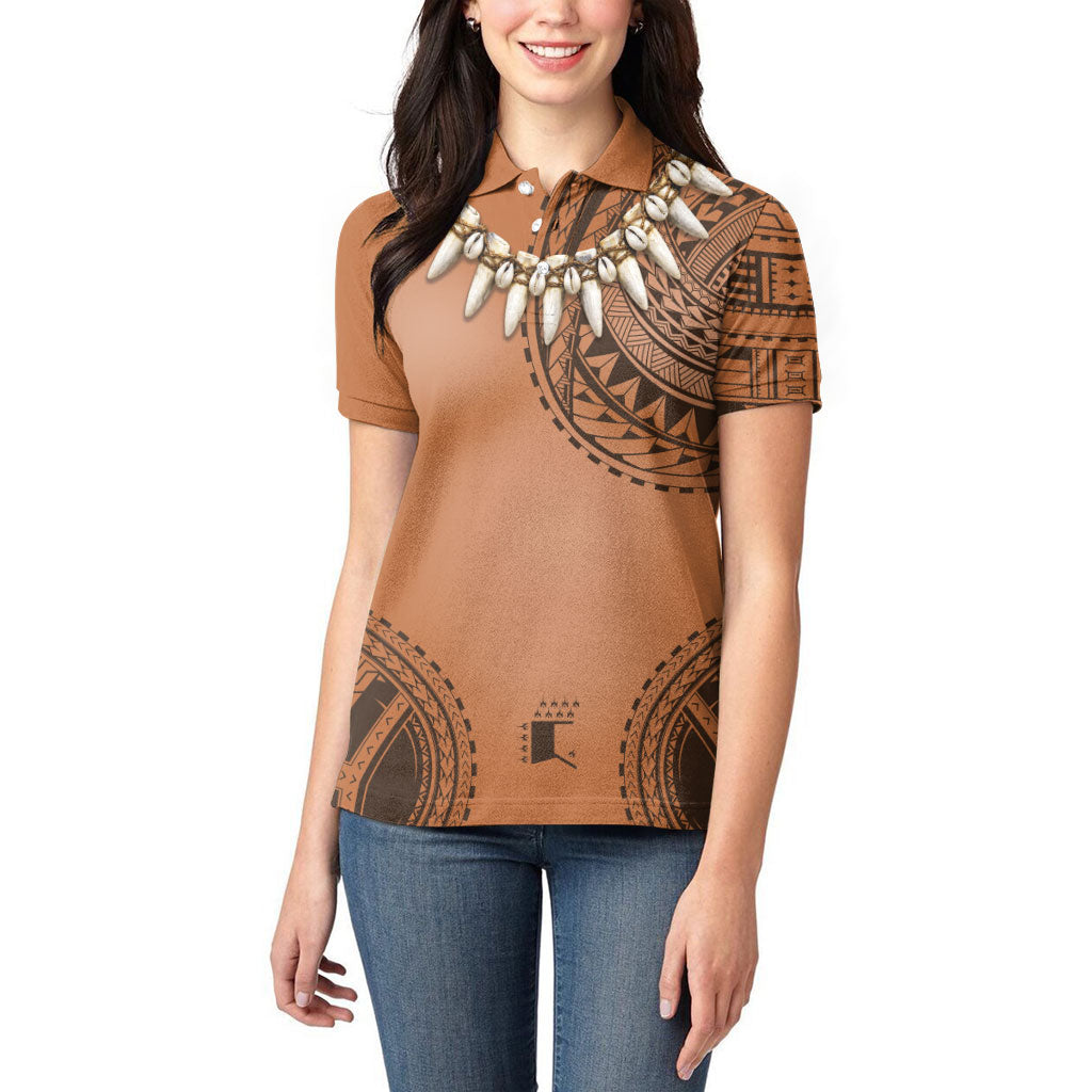 Polynesian Chief Inspired Costume Women Polo Shirt Tribal Pattern With Tooth Necklace