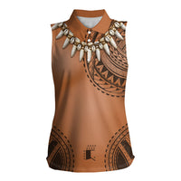 Polynesian Chief Inspired Costume Women Sleeveless Polo Shirt Tribal Pattern With Tooth Necklace
