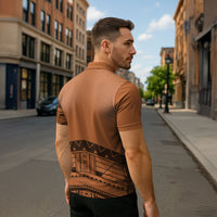 Polynesian Chief Inspired Costume Zipper Polo Shirt Tribal Pattern With Tooth Necklace
