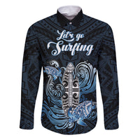 Personalised Polynesia Go Surfing Family Matching Long Sleeve Bodycon Dress and Hawaiian Shirt The Pacific Wave Of Water LT05 Dad's Shirt - Long Sleeve Blue - Polynesian Pride