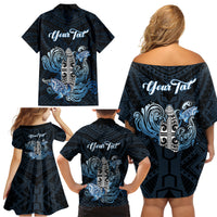 Personalised Polynesia Go Surfing Family Matching Off Shoulder Short Dress and Hawaiian Shirt The Pacific Wave Of Water LT05 - Polynesian Pride