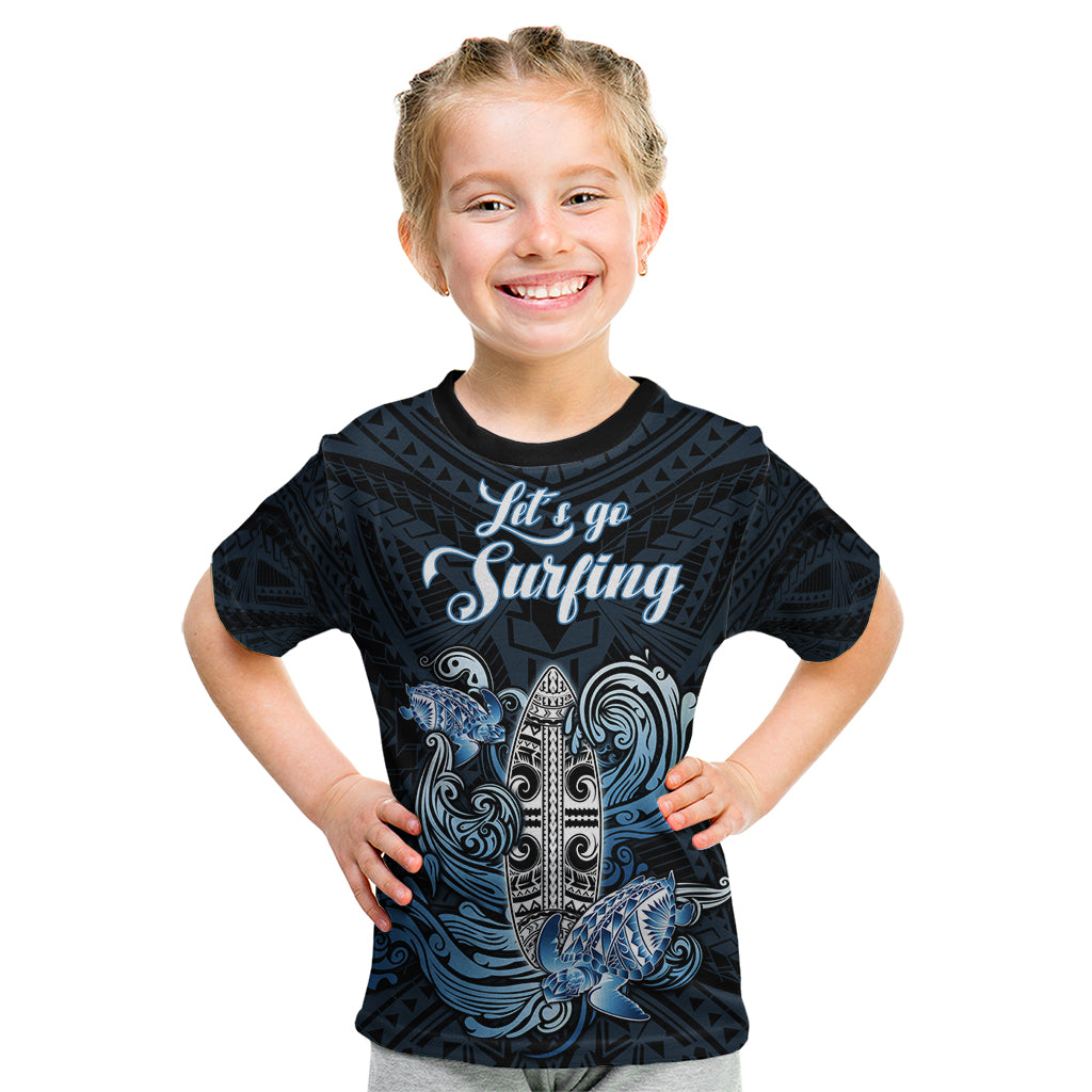 Personalised Polynesia Go Surfing Kid T Shirt The Pacific Wave Of Water LT05 Blue - Polynesian Pride