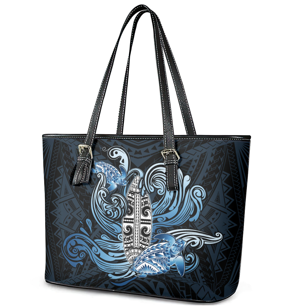 Polynesia Go Surfing Leather Tote Bag The Pacific Wave Of Water LT05 - Polynesian Pride