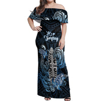 Personalised Polynesia Go Surfing Off Shoulder Maxi Dress The Pacific Wave Of Water LT05 Women Blue - Polynesian Pride