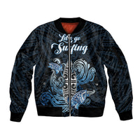 Personalised Polynesia Go Surfing Sleeve Zip Bomber Jacket The Pacific Wave Of Water LT05 Unisex Blue - Polynesian Pride