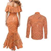 Personalised Lapita Culture Couples Matching Mermaid Dress and Long Sleeve Button Shirt Iconic Double Face Pattern LT05 - Polynesian Pride