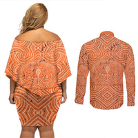 Personalised Lapita Culture Couples Matching Off Shoulder Short Dress and Long Sleeve Button Shirt Iconic Double Face Pattern LT05 - Polynesian Pride