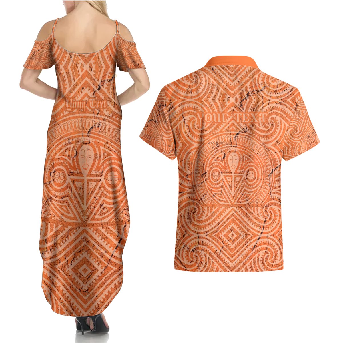 Personalised Lapita Culture Couples Matching Summer Maxi Dress and Hawaiian Shirt Iconic Double Face Pattern LT05 - Polynesian Pride