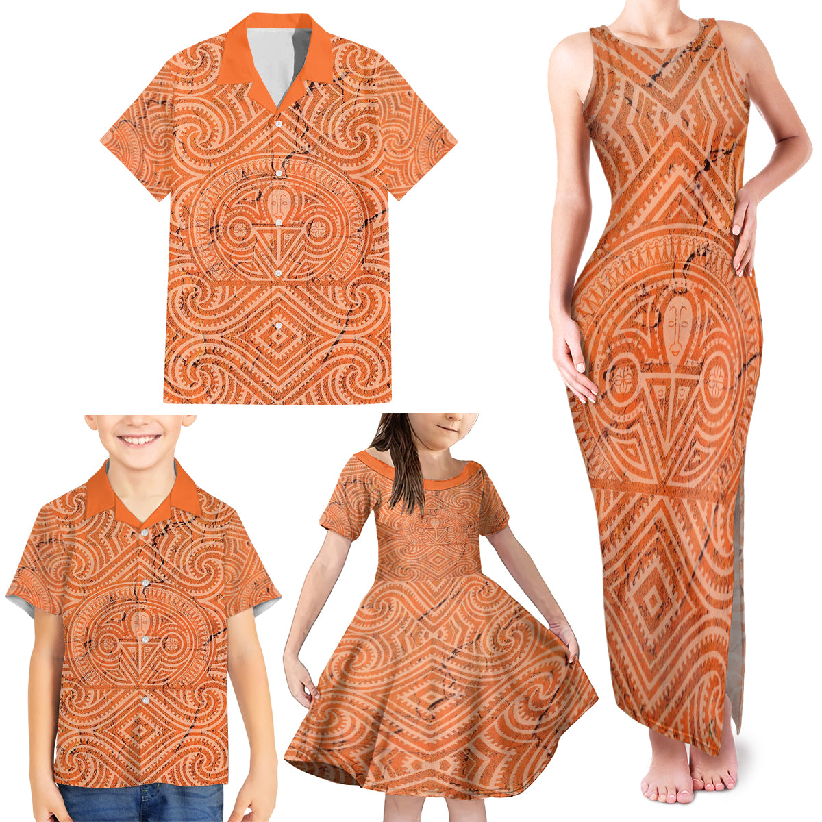 Personalised Lapita Culture Family Matching Tank Maxi Dress and Hawaiian Shirt Iconic Double Face Pattern LT05 - Polynesian Pride