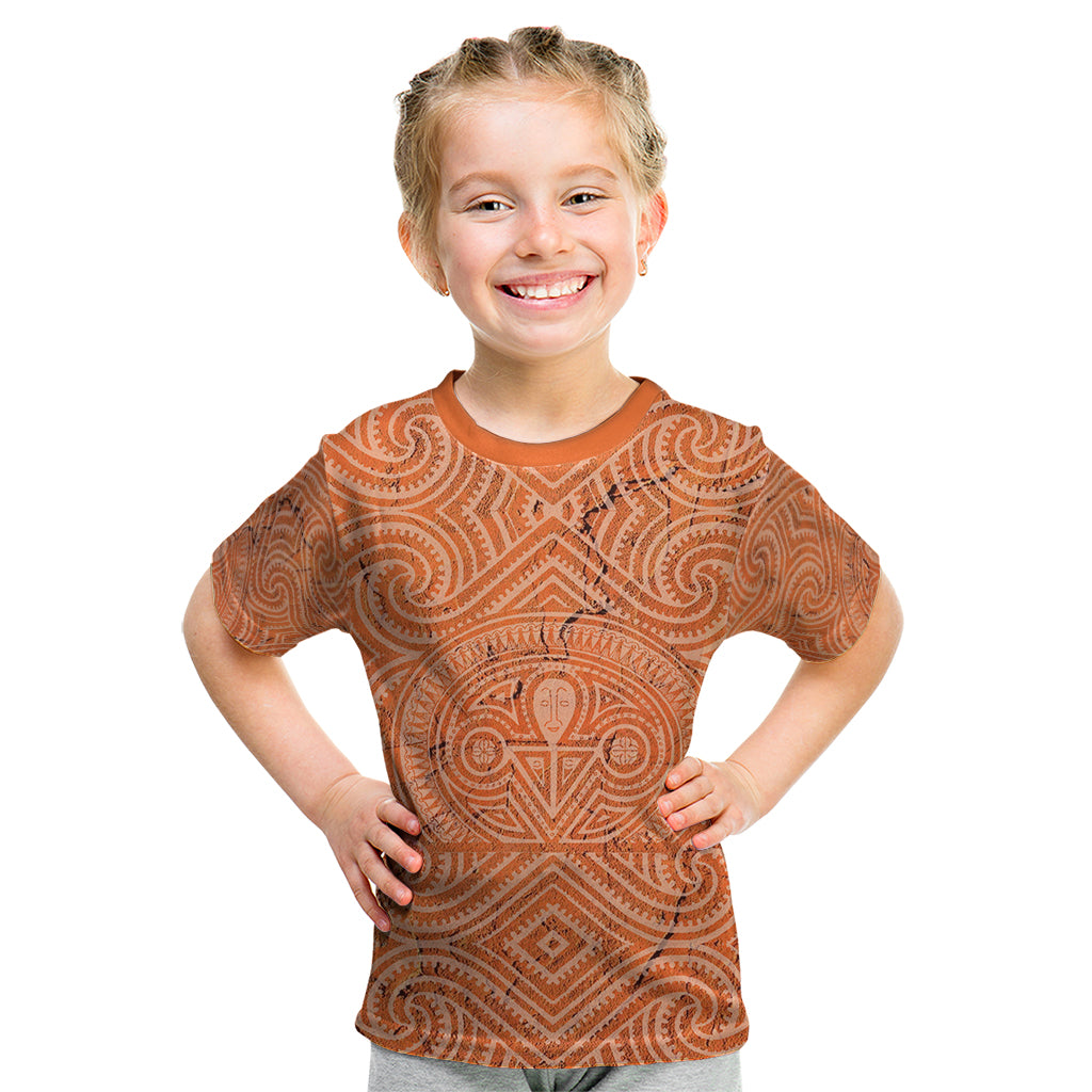 Personalised Lapita Culture Kid T Shirt Iconic Double Face Pattern LT05 Brown - Polynesian Pride