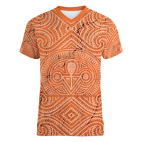 Personalised Lapita Culture Women V Neck T Shirt Iconic Double Face Pattern LT05 Female Brown - Polynesian Pride