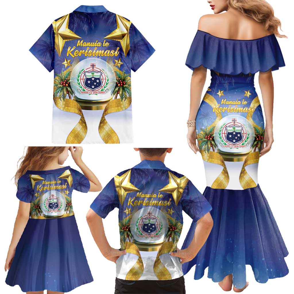 Samoa Christmas Family Matching Mermaid Dress and Hawaiian Shirt Snow Globe With Samoan Santa - undefined