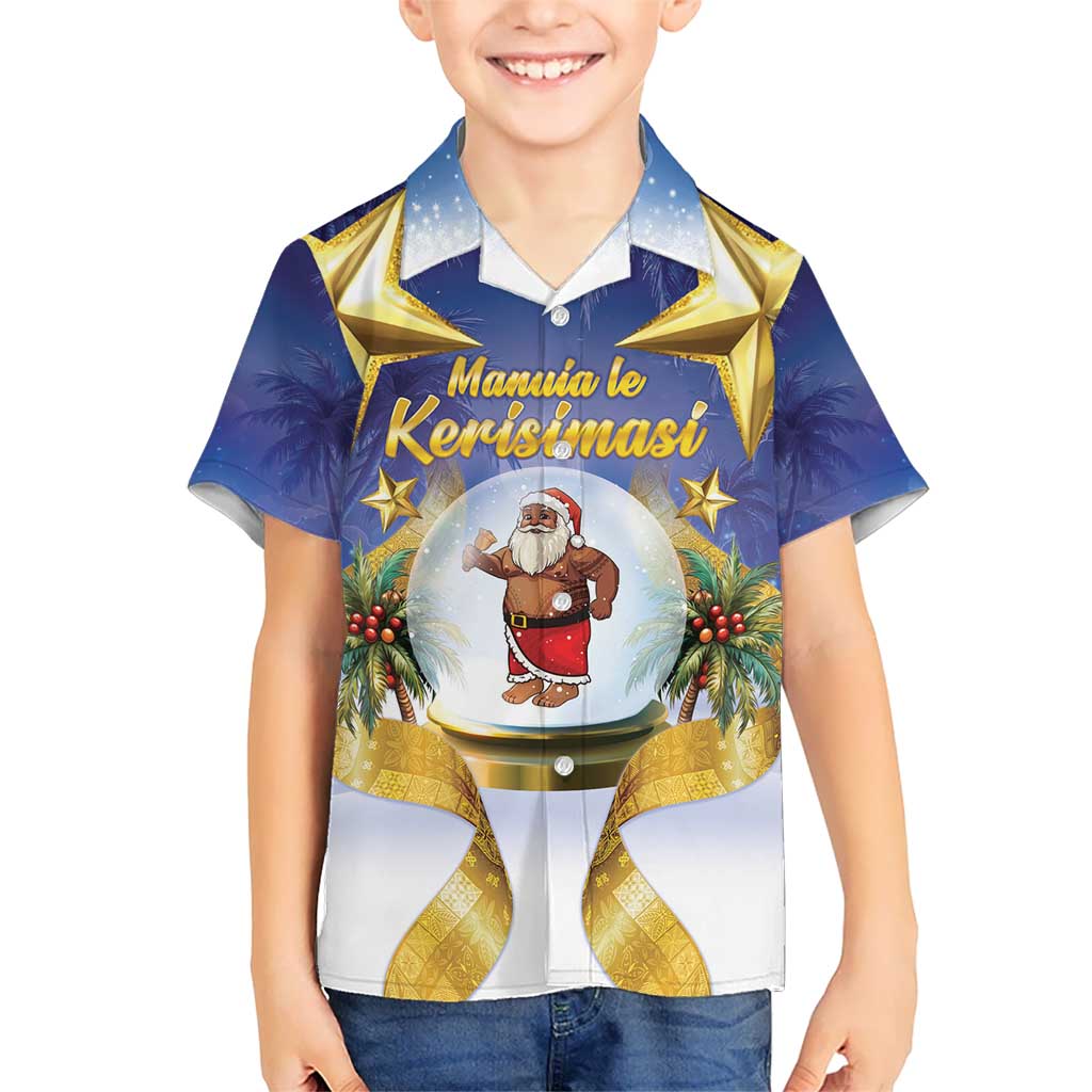 Samoa Christmas Kid Hawaiian Shirt Snow Globe With Samoan Santa - Polynesian Pride