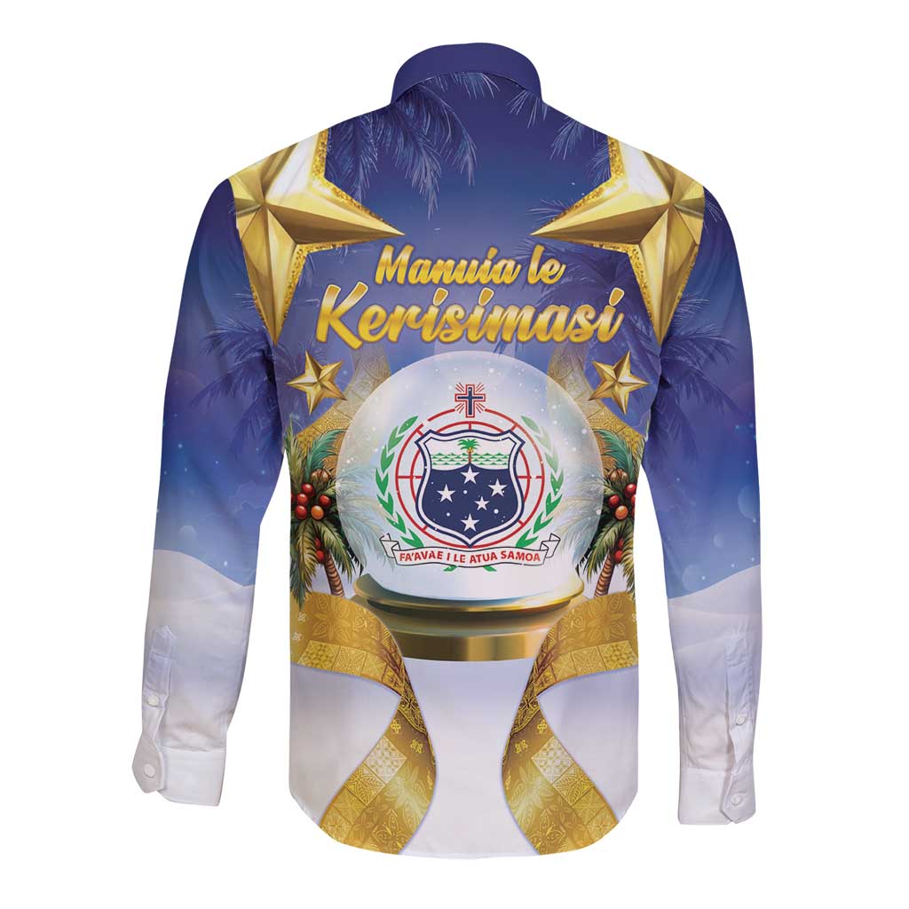 Samoa Christmas Long Sleeve Button Shirt Snow Globe With Samoan Santa - Polynesian Pride