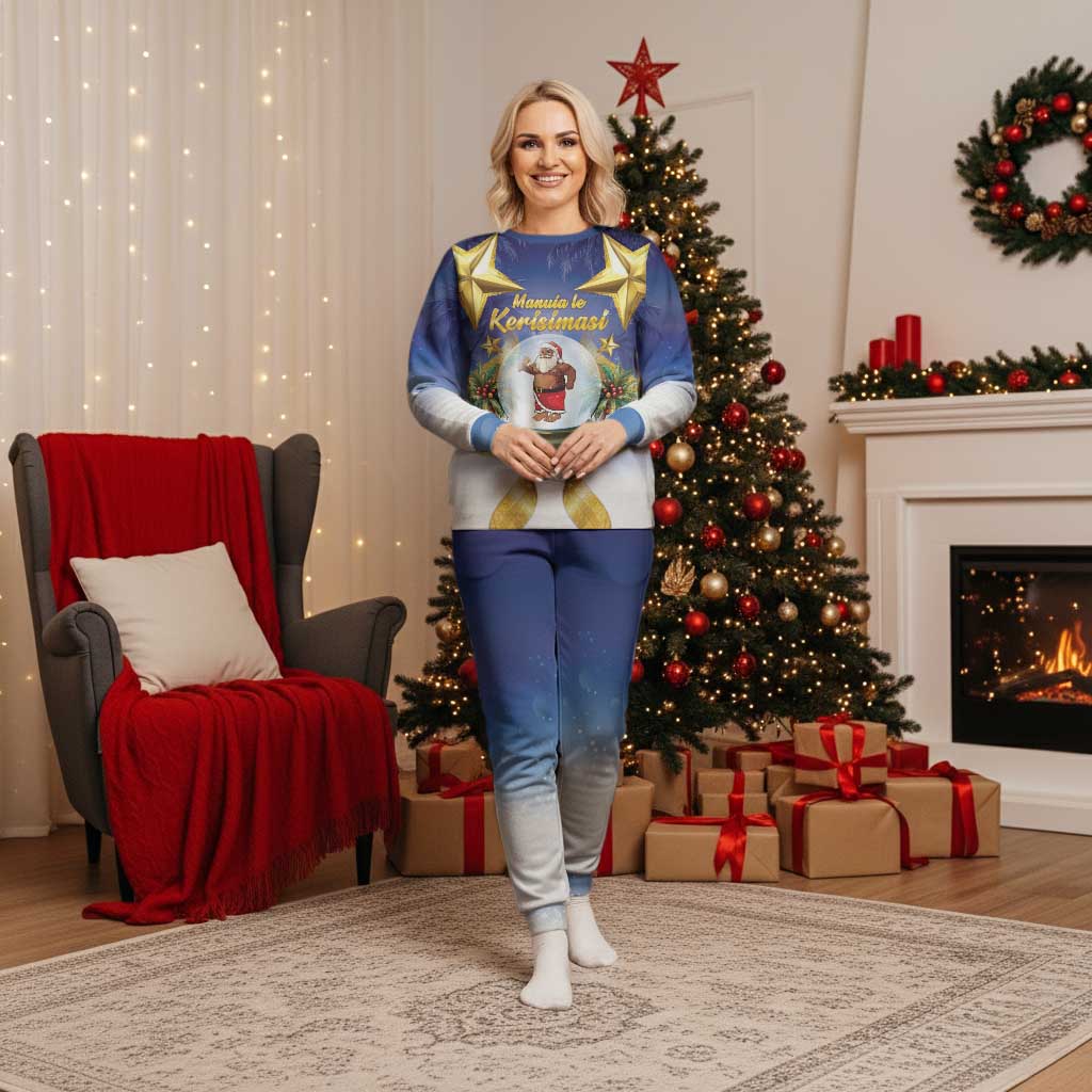Samoa Christmas Pajama Set Snow Globe With Samoan Santa - Polynesian Pride