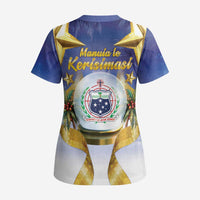 Samoa Christmas Scrub Top Snow Globe With Samoan Santa - Polynesian Pride