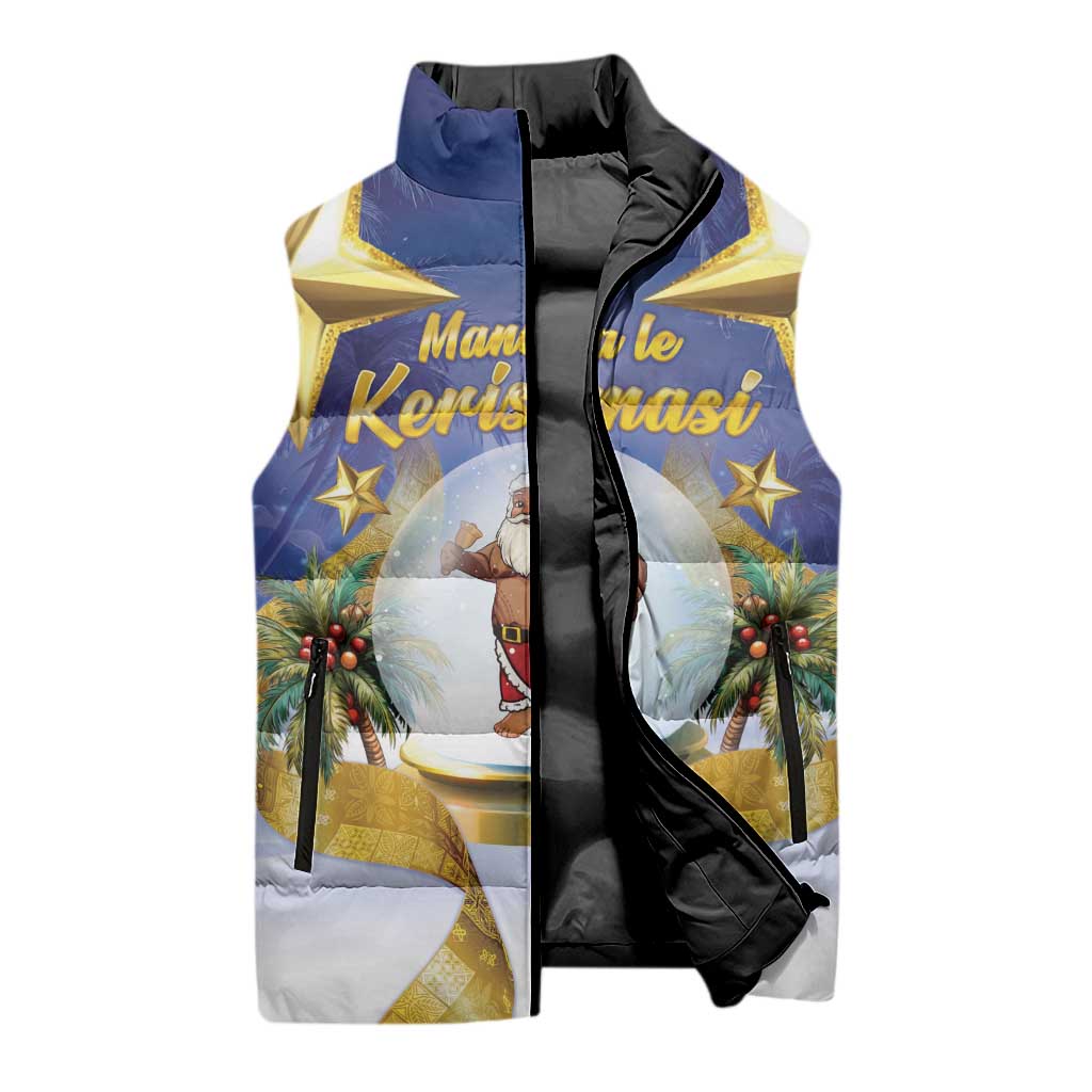 Samoa Christmas Sleeveless Puffer Jacket Snow Globe With Samoan Santa - Polynesian Pride