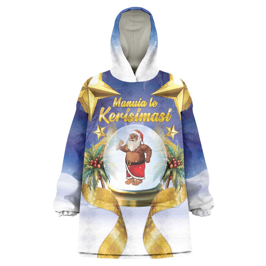 Samoa Christmas Wearable Blanket Hoodie Snow Globe With Samoan Santa - Polynesian Pride