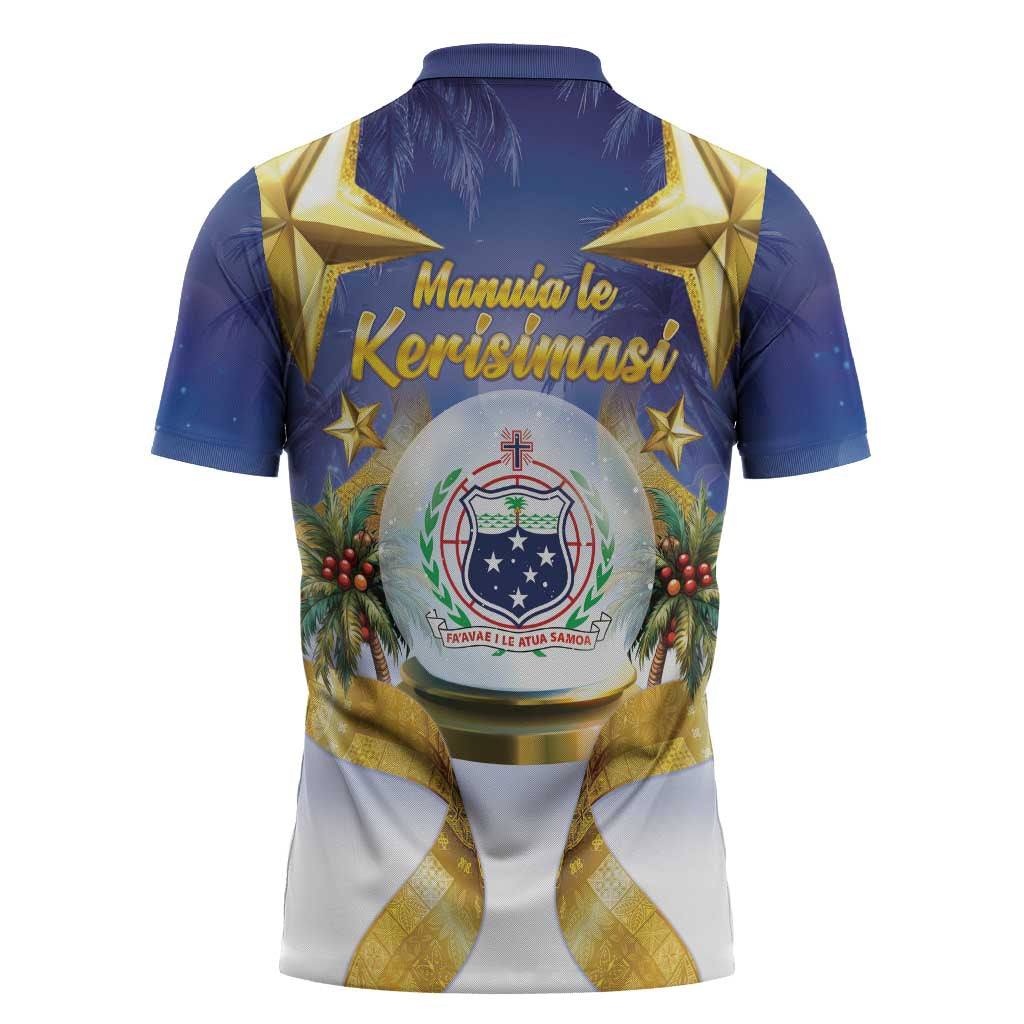 Samoa Christmas Zipper Polo Shirt Snow Globe With Samoan Santa - Polynesian Pride
