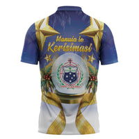 Samoa Christmas Zipper Polo Shirt Snow Globe With Samoan Santa - Polynesian Pride