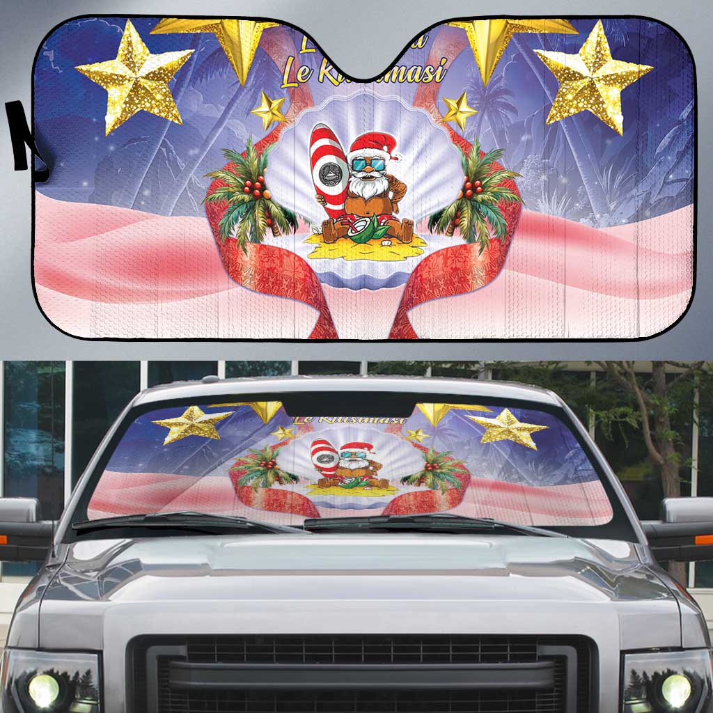American Samoa Christmas Auto Sun Shade Seashell Santa Beach Vibes - Polynesian Pride