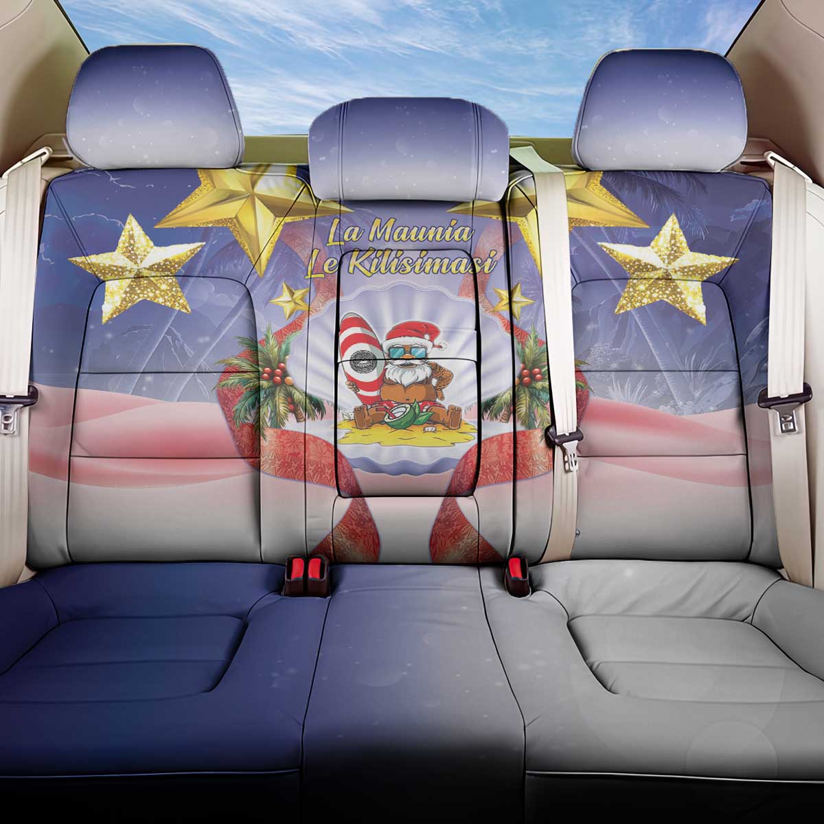 American Samoa Christmas Back Car Seat Cover Seashell Santa Beach Vibes - Polynesian Pride