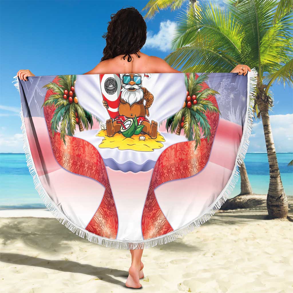 American Samoa Christmas Beach Blanket Seashell Santa Beach Vibes - Polynesian Pride
