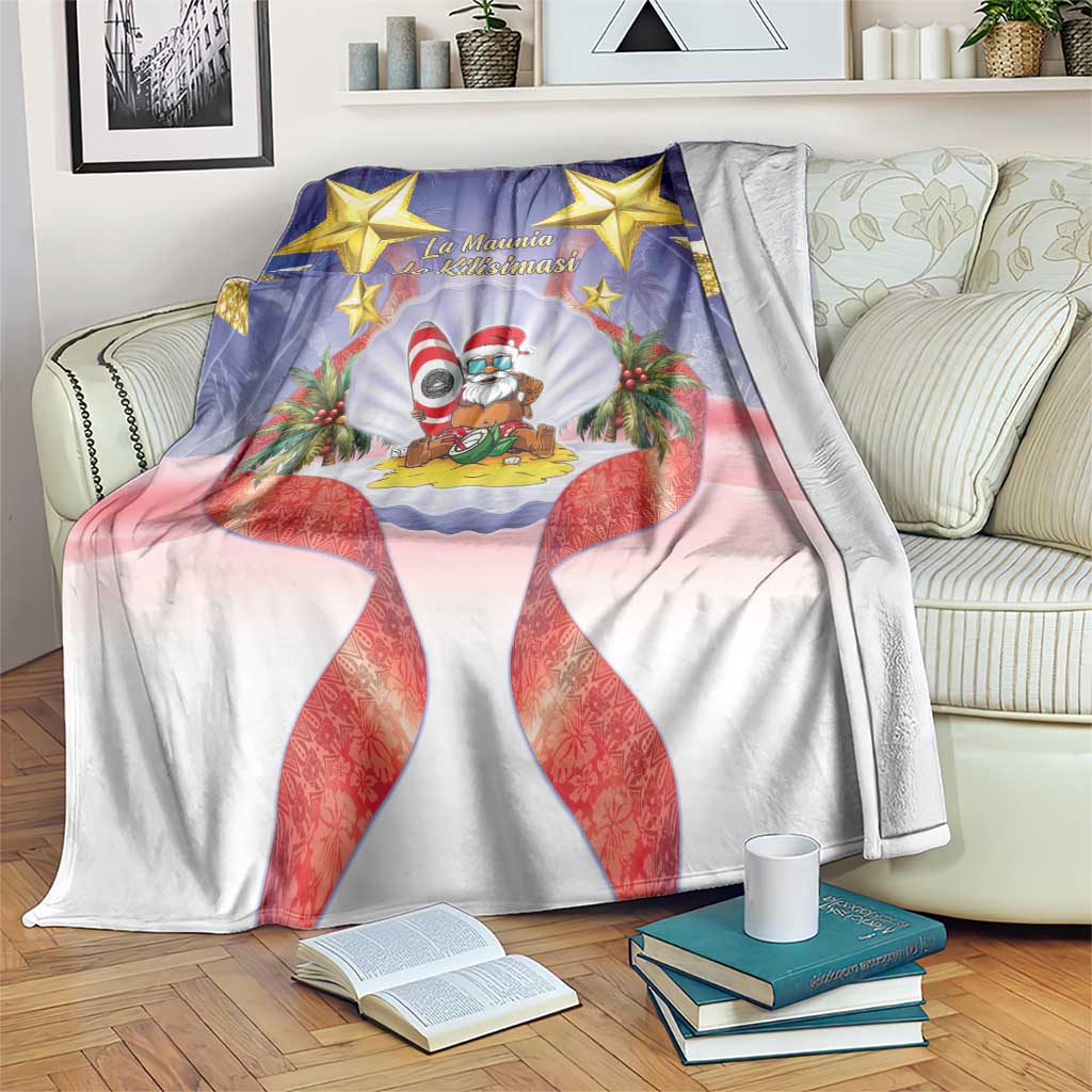American Samoa Christmas Blanket Seashell Santa Beach Vibes - Polynesian Pride