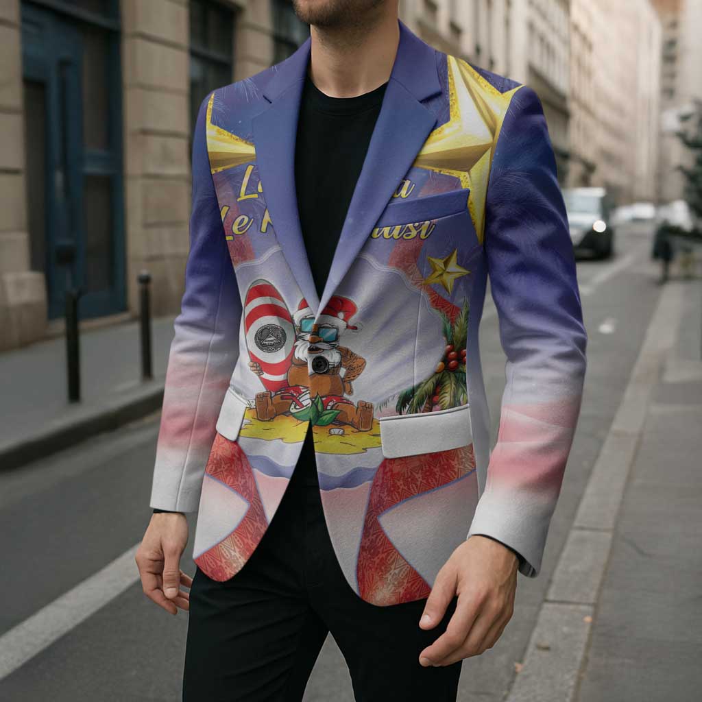American Samoa Christmas Blazer Seashell Santa Beach Vibes - Polynesian Pride