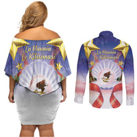 American Samoa Christmas Couples Matching Off Shoulder Short Dress and Long Sleeve Button Shirt Seashell Santa Beach Vibes - Polynesian Pride