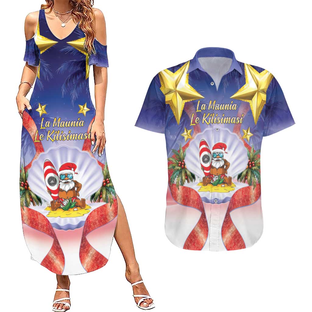 American Samoa Christmas Couples Matching Summer Maxi Dress and Hawaiian Shirt Seashell Santa Beach Vibes - Polynesian Pride