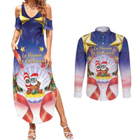 American Samoa Christmas Couples Matching Summer Maxi Dress and Long Sleeve Button Shirt Seashell Santa Beach Vibes - Polynesian Pride