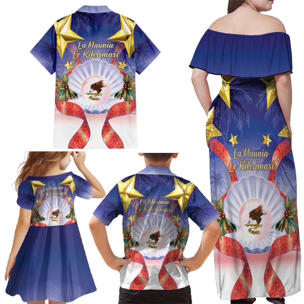 American Samoa Christmas Family Matching Off Shoulder Maxi Dress and Hawaiian Shirt Seashell Santa Beach Vibes - Polynesian Pride