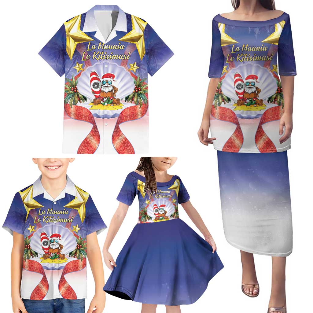 American Samoa Christmas Family Matching Puletasi and Hawaiian Shirt Seashell Santa Beach Vibes - Polynesian Pride