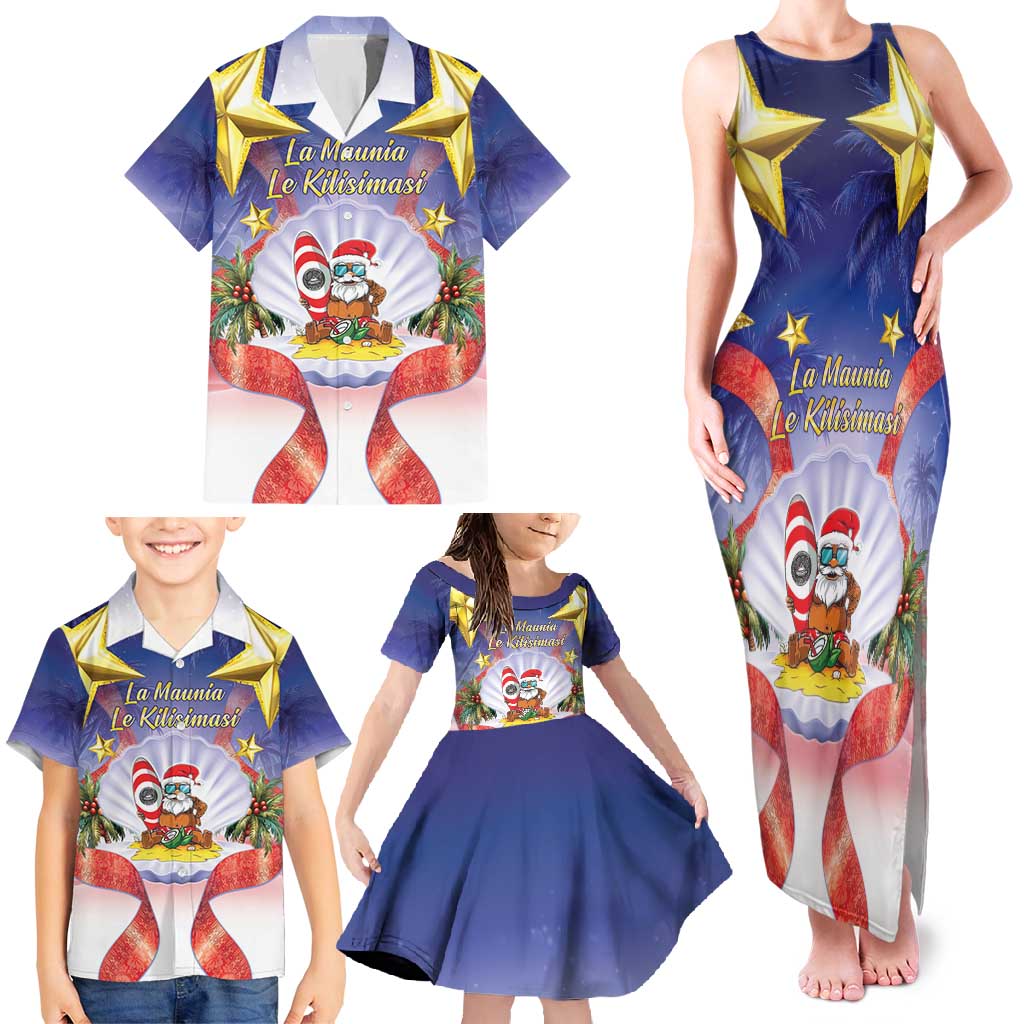 American Samoa Christmas Family Matching Tank Maxi Dress and Hawaiian Shirt Seashell Santa Beach Vibes - Polynesian Pride