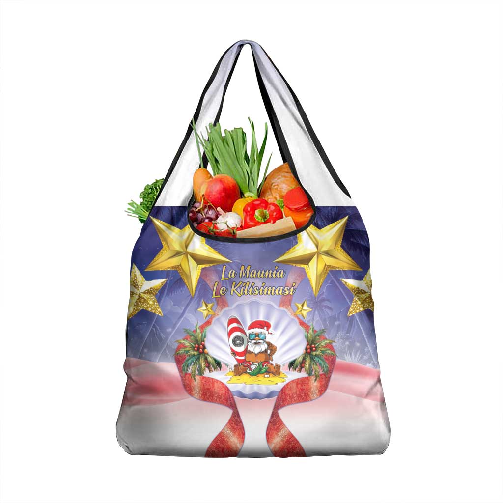 American Samoa Christmas Grocery Bag Seashell Santa Beach Vibes - Polynesian Pride