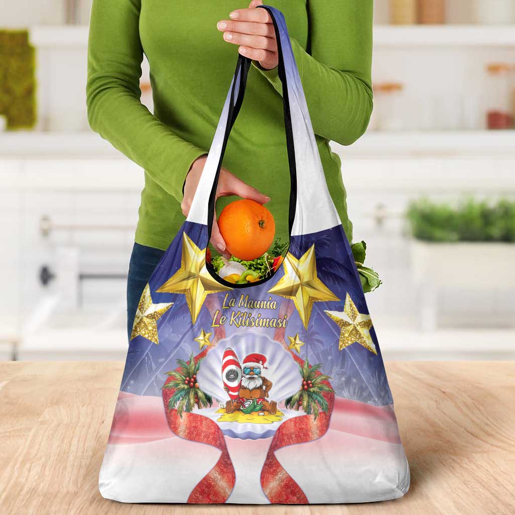 American Samoa Christmas Grocery Bag Seashell Santa Beach Vibes - Polynesian Pride