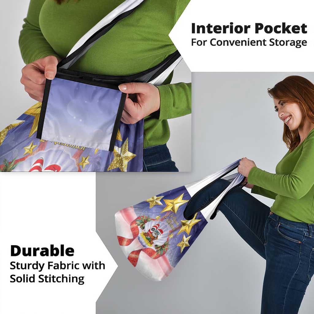 American Samoa Christmas Grocery Bag Seashell Santa Beach Vibes - Polynesian Pride