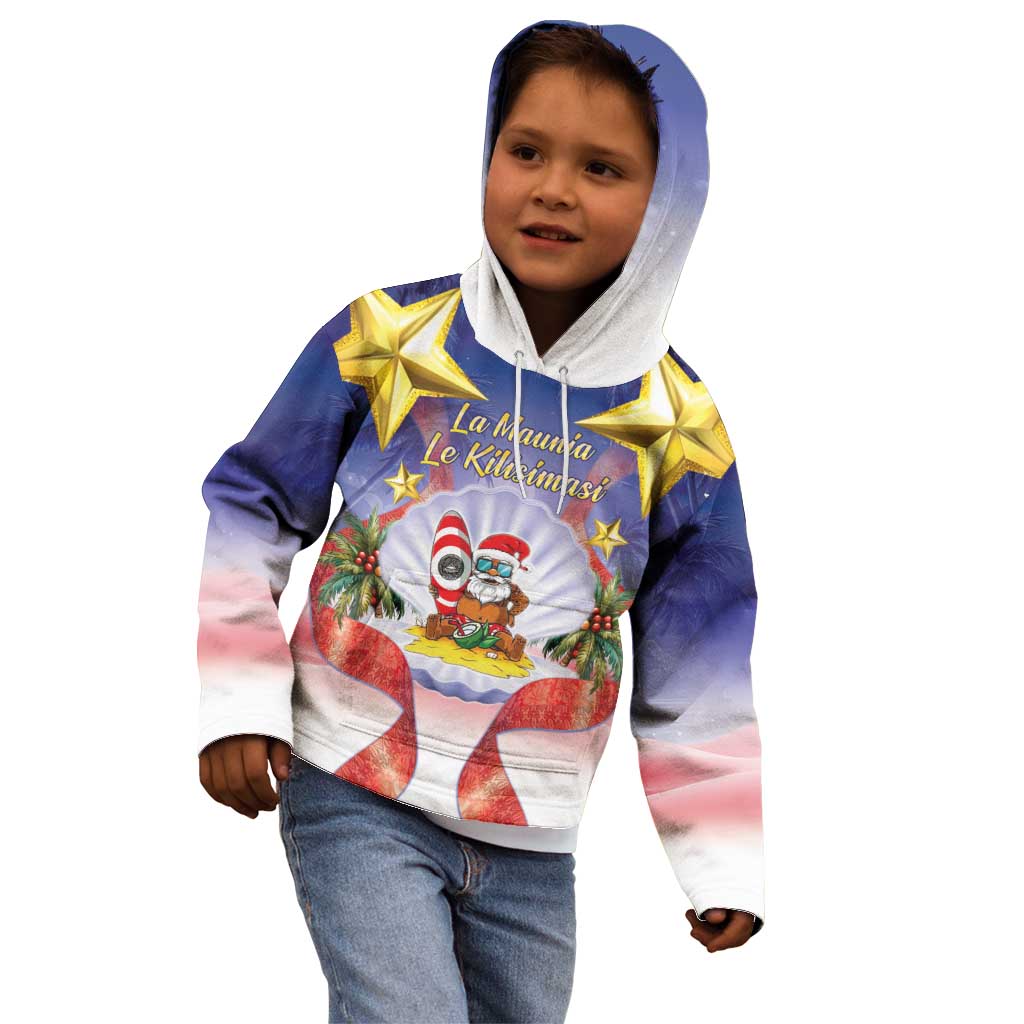 American Samoa Christmas Kid Hoodie Seashell Santa Beach Vibes - Polynesian Pride