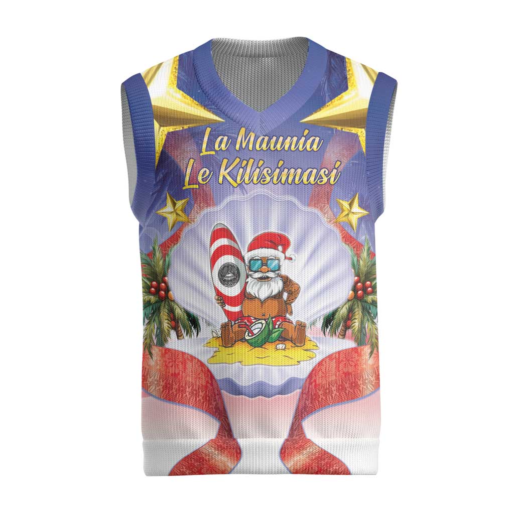 American Samoa Christmas Knitted V-Neck Vest Seashell Santa Beach Vibes - Polynesian Pride