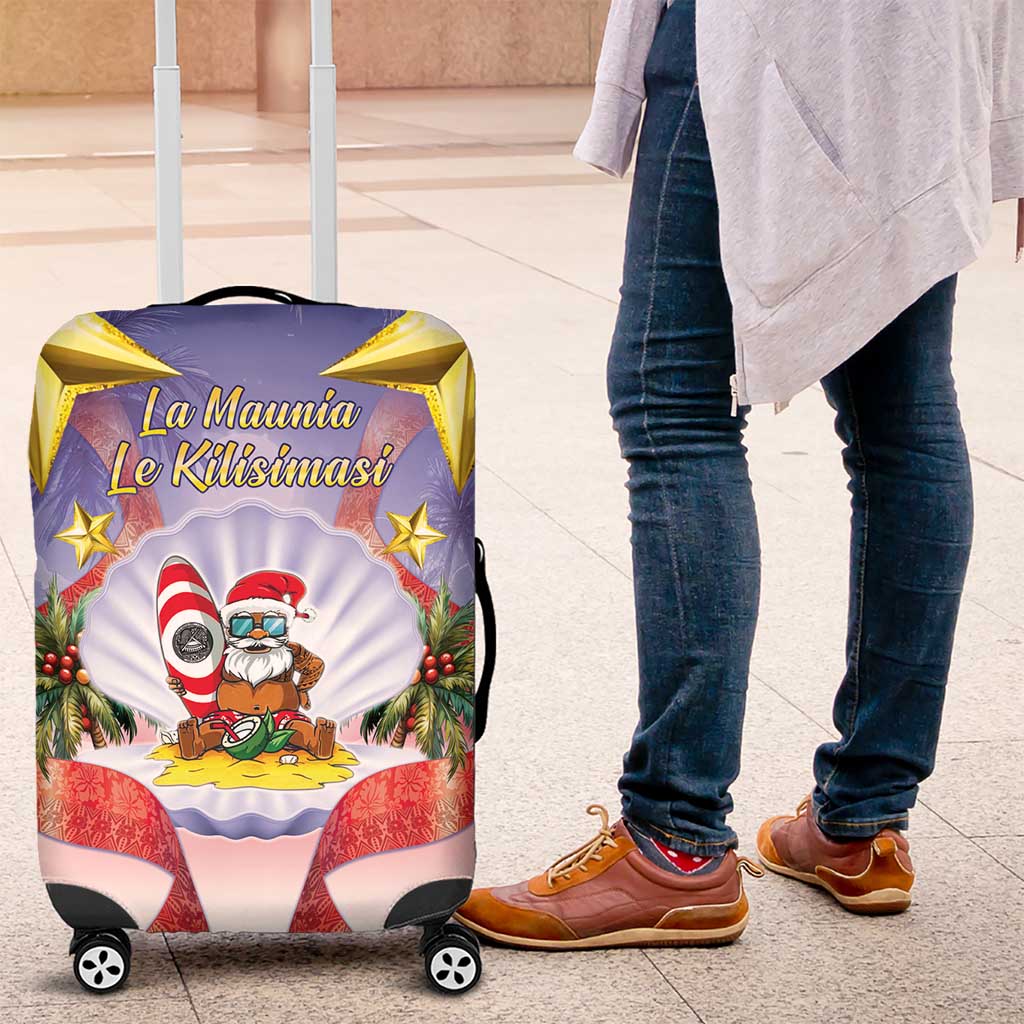American Samoa Christmas Luggage Cover Seashell Santa Beach Vibes - Polynesian Pride