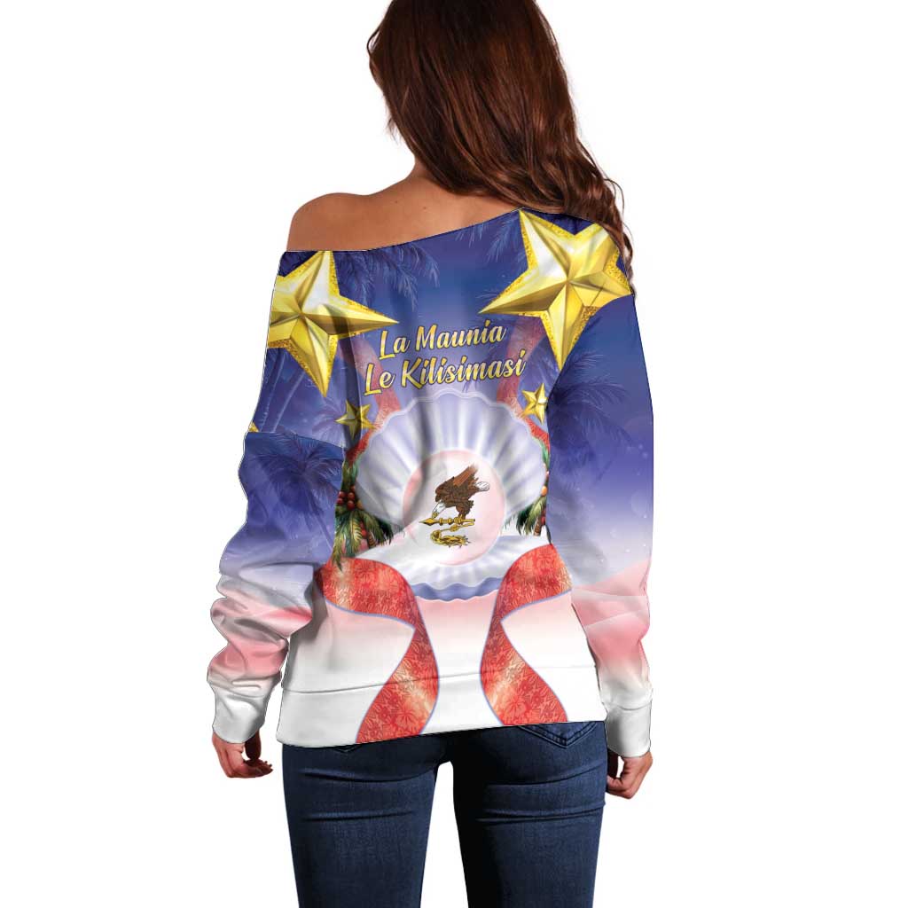 American Samoa Christmas Off Shoulder Sweater Seashell Santa Beach Vibes - Polynesian Pride