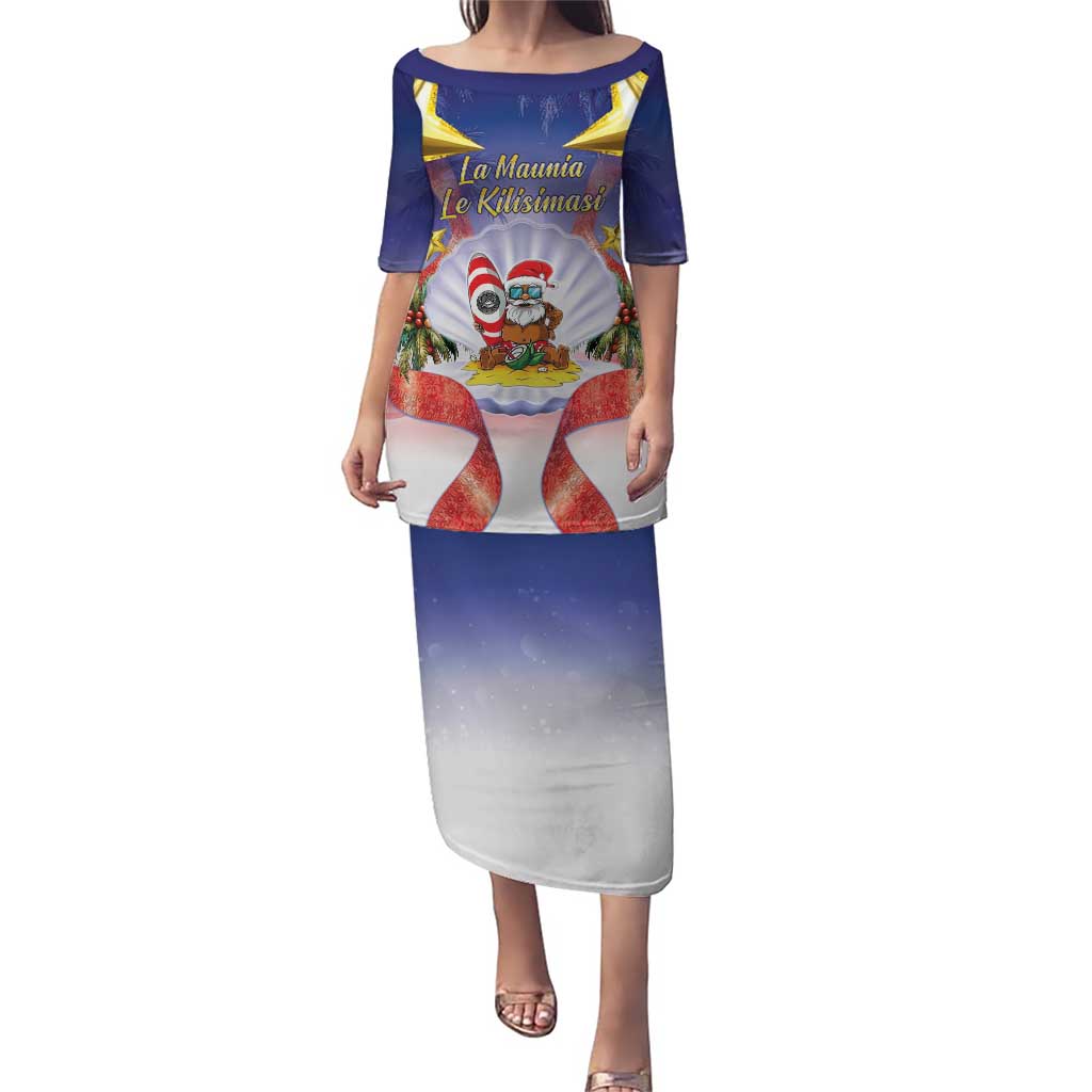 American Samoa Christmas Puletasi Seashell Santa Beach Vibes - Polynesian Pride