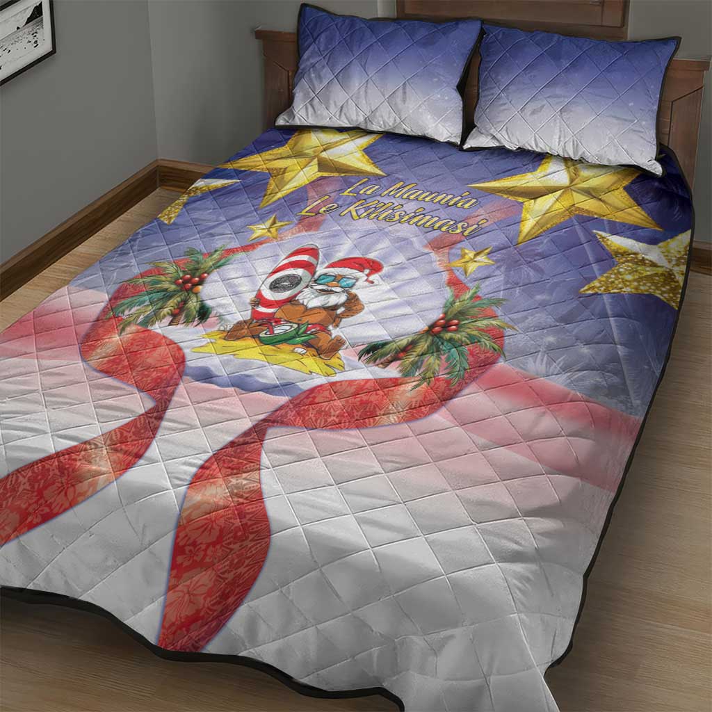 American Samoa Christmas Quilt Bed Set Seashell Santa Beach Vibes - Polynesian Pride