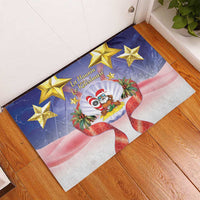 American Samoa Christmas Rubber Doormat Seashell Santa Beach Vibes - Polynesian Pride