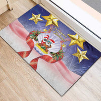 American Samoa Christmas Rubber Doormat Seashell Santa Beach Vibes - Polynesian Pride