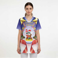 American Samoa Christmas Scrub Top Seashell Santa Beach Vibes - Polynesian Pride